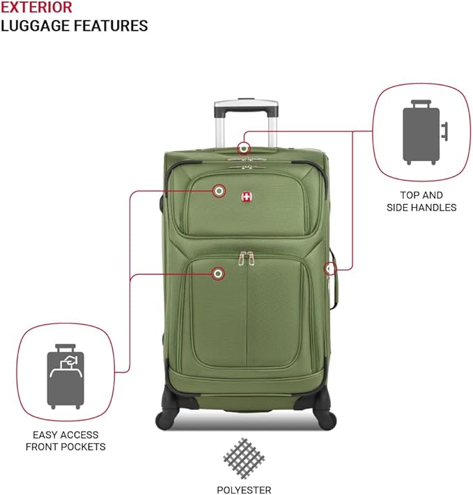 SwissGear Sion ソフトサイド 拡張可能ラゲージ スピナーホイール付き、エバーグリーン、チェック済み-ミディアム 25インチ
