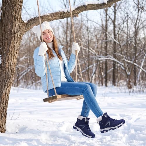 Littleplum Womens Snow Boots - Warm Fur Line Anti Slip Winter Short Boots Comfortable Lace Up Ankle Booties for Outdoor Hiking