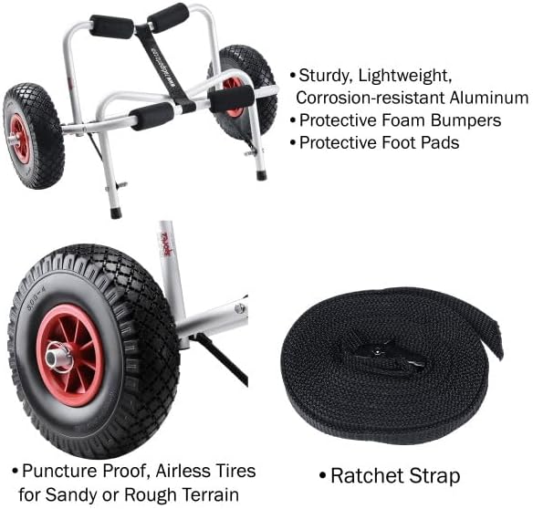Kayak Cart - Canoe Dolly with Airless Tires, Aluminum Frame, and 140lb Capacity for Transporting Jon Boats, Paddleboards, SUP by Rad Sportz (White)