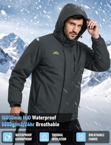 MAGCOMSEN Men's Winter Ski Jacket Waterproof Snow Fleece Lined Warm Coats