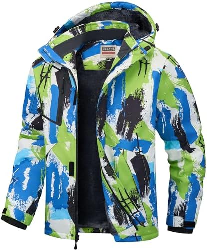 WULFUL Men's Waterproof Ski Jacket Warm Winter Coats Windproof Winter Jackets for Men Fleece Lined Windbreaker with Hood