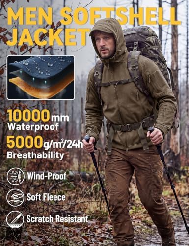 TACVASEN Men's Fleece Softshell Jacket Waterproof Winter Tactical Hooded