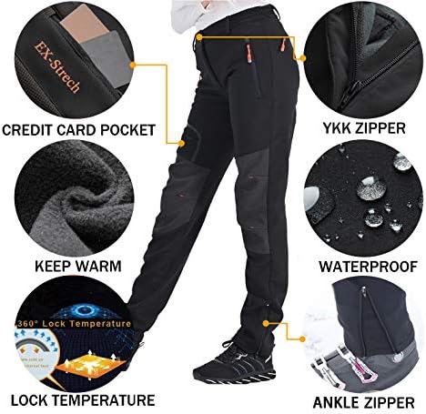 Postropaky Womens Outdoor Snow Ski Pants Waterproof Hiking Insulated Softshell Pants Snowboard Zipper Bottom Leg