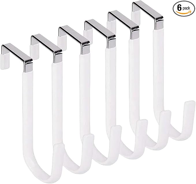 Over The Door Hooks, Door Hangers Hooks,Extra Long 5" Rustproof Organizer Hook with Soft Rubber Padding, No-Scratch Design for Towels, Robes, Coats, Bags (6 Pack White)