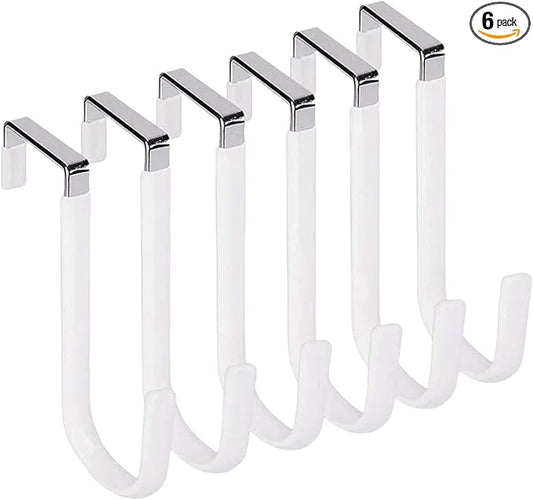 Over The Door Hooks, Door Hangers Hooks,Extra Long 5" Rustproof Organizer Hook with Soft Rubber Padding, No-Scratch Design for Towels, Robes, Coats, Bags (6 Pack White)
