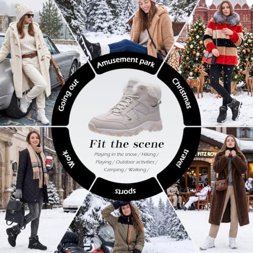 Littleplum Womens Snow Boots - Warm Fur Line Anti Slip Winter Short Boots Comfortable Lace Up Ankle Booties for Outdoor Hiking