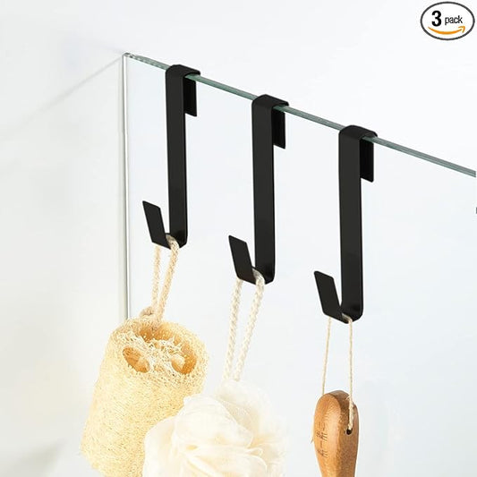 Extended Shower Hooks, Towel Hooks for Frameless Glass Shower Door, 3 Pack Matte Black Stainless Steel