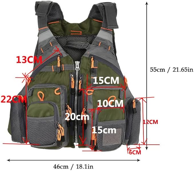 JKSPORTS フライフィッシングベスト - 釣り用セーフティライフジャケット 水泳、セーリング、ボート、カヤック用 - 男女兼用 多機能フローティング通気性バックパック - 調節可能、グレー/グリーン/レッド/ブルー