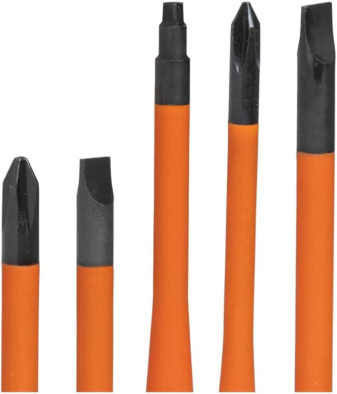 Klein Tools 33736INS Insulated Screwdriver Set, Made in USA, 1000V Slim-Tip Driver with Phillips, Cabinet and Square Bits and a Magnetizer, 6-Piece
