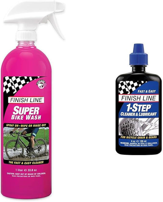 Finish Line Super Bike Wash 1 Liter and 1-Step Bicycle Chain Cleaner & Lubricant 4oz