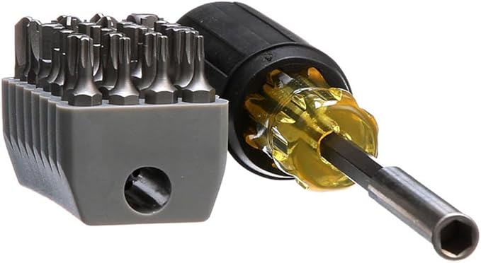 Klein Tools 32510 Magnetic Multibit Screwdriver with Sturdy Torx, Hex, Spanner, Tri-Wing, Torq and Nut Tamperproof Bits and Storage Block