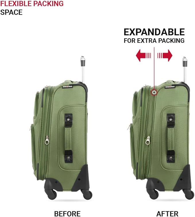 SwissGear Sion ソフトサイド 拡張可能ラゲージ スピナーホイール付き、エバーグリーン 機内持ち込み 21インチ