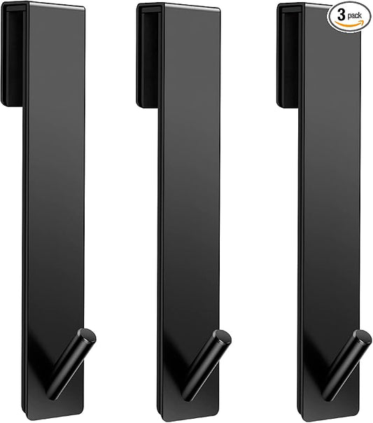 Shower Door Hooks(7.5 Inch),Extended Over Door Hooks for Bathroom Frameless Glass Shower Door,Stainless Steel Towel Hooks,Heavy Duty Rack Hooks for Robe,Towel-3 Pack-Black