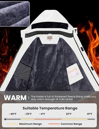 WULFUL Men's Waterproof Ski Jacket Warm Winter Coats Windproof Winter Jackets for Men Fleece Lined Windbreaker with Hood