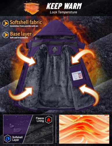 TACVASEN Women's Waterproof Winter Jacket Ski Hooded Insulated Jacket Fleece Warm Snow Outdoor Rain Windbreaker