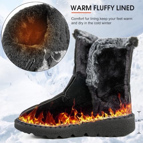Ablanczoom Womens Winter Snow Boots with Warm Fur Lining Comfortable Booties Non Slip Waterproof Outdoor Shoes