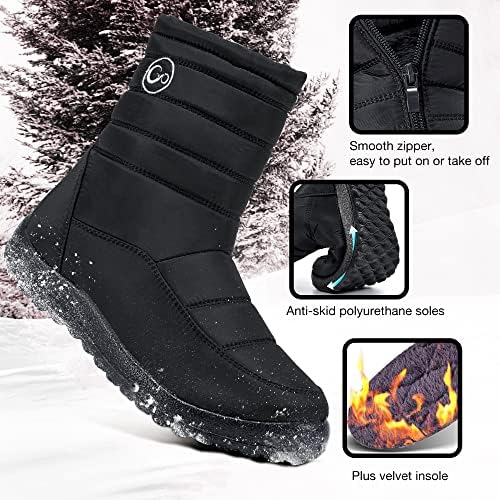Alicegana Womens Winter Snow Boots for Women Waterproof Warm Fur Lining Mid Calf Boots with Zipper Comfortable Outdoor Shoes