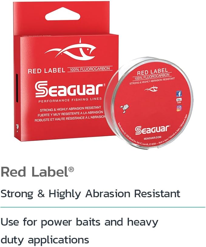 Seaguar レッドラベル フロロカーボン 100% 釣り糸、クリア、複数のサイズ、パワーベイトとヘビーデューティーな用途向け、淡水