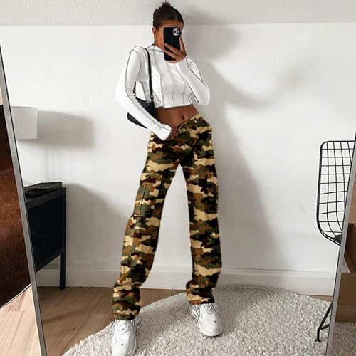 Lepunuo Cargo Pants for Women High Waisted Casual Pants Baggy Stretchy Wide Leg Y2K Streetwear with 6 Pockets