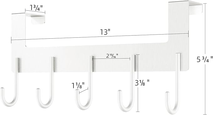 Over The Door Coat Rack,Over The Door Towel Hanger Drying Rack,Heavy Duty Aluminum Over The Door Towel Rack Hooks for Hanging Coat, Bag, Robe - 5 Hooks White Color 2 Pack