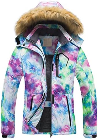 Pursky Women's Waterproof Ski Jacket Winter Snow Coats Fur Hooded Raincoat Parka