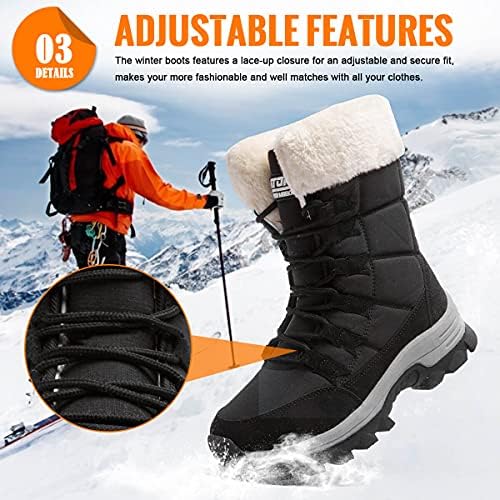 Womens Snow Boots Winter Fur Lined Waterproof Walking Boots Lightweight Outdoor Ankle Boots Ladies Warm Shoes Anti-Slip Mid Calf Boots