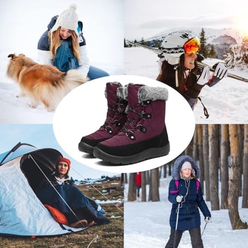ZEENXIUYA Womens Snow Boots Comfortable Warm Fur Lined Winter Waterproof Flat Lace-Up Ankle Boots Outdoor Winter Booties