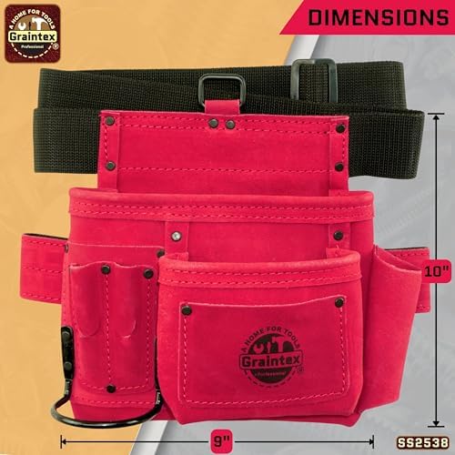 Graintex 5 Pocket Suede Leather Tool Belt/Bag, Multipurpose Leather Tool Belt for Women and Men, Ideal for Construction, Electrician, Handymen, Carpenter, Gardening Pouch & DIY Projects
