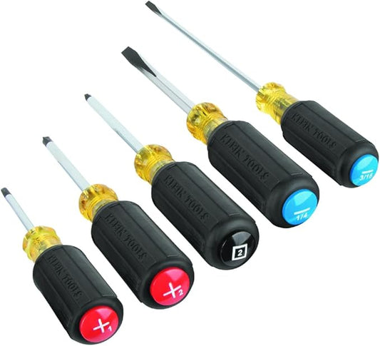 Klein Tools 80031C 5-Piece Color-Coded Screwdriver Set, Made in USA, featureing Precision Tips, Cushion-Grip Handles, 2 Slotted, 2 Phillips, 1 Square, Great for Home Improvement