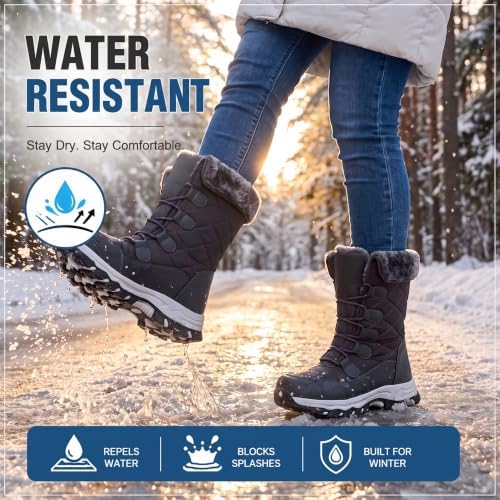 Women's Winter Snow Boots Waterproof Warm Lace Up Mid-Calf Booties
