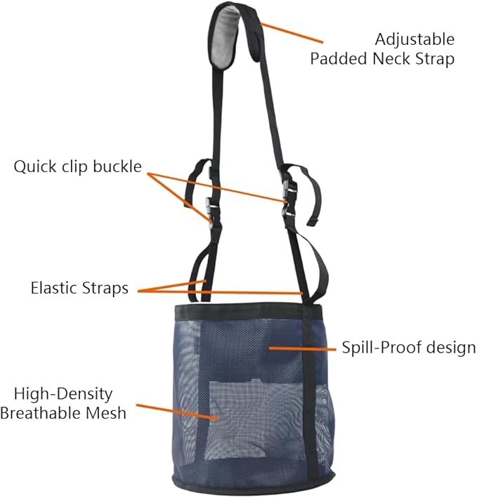 Horse Feed Bag,Heavy Duty Muzzle Feed Bag with Adjustable Strap,Comfort Neck Pad,Nose Pad and Double Waterproof Bottom Mesh Feed Bags for Horse Pack of 2 (Blue+Grey)