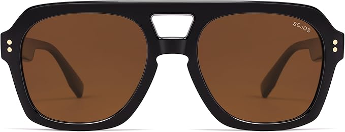 SOJOS Retro Thick Polarized Aviator Sunglasses for Women Men, Large Trendy Bold Square Pilot Shades SJ2385