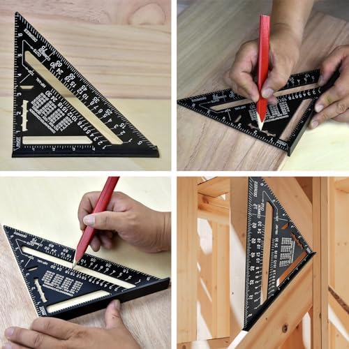 FEIRONG 3-in-1 Carpenter Square Tools,7" Triangle Square 10" L Shaped Ruler and Carpenter Pencil,Framing Square for Furniture and Cabinet Making