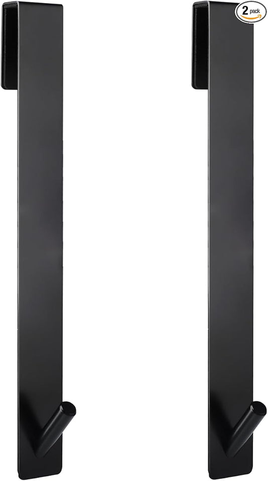 Simtive Extended Shower Door Hooks (10-Inch), Over Door Hooks for Bathroom Frameless Glass Shower Door, Towel Hooks, 2-Pack, Black
