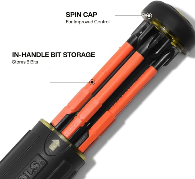 Klein Tools 32306INS 6-in-1 Insulated Multi-Bit Screwdriver, Multi-Bit Driver with Auto-Locking Collar, 1000V Rated, In-Handle Bit Storage