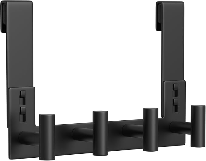 Extended Robe Door Hooks, Heavy Duty Stainless Steel Towel Hooks for Frameless Glass Shower Doors, Towel Hanger Rack, Shower Hooks for Bathroom (Black-4 Hooks, 1 Pack)