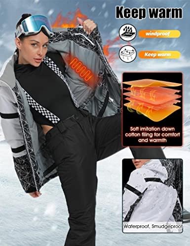 Women's Ski Jackets and Pants Set Windproof Waterproof Insulated Snowsuit Winter Warm Snowboarding Snow Coat