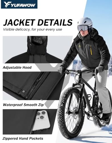Yufawow Men Winter Jacket Skiing Jacket Insulated Fleece Lined Waterproof Windbreaker for Snowboard Hiking Camping ATV Outdoor Work