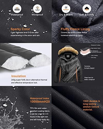 Pursky Women's Waterproof Ski Jacket Winter Snow Coats Fur Hooded Raincoat Parka