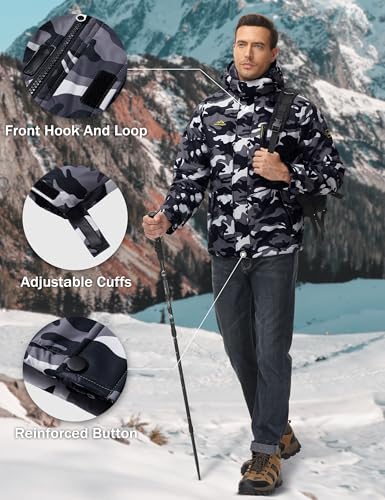 MAGCOMSEN Men's Winter Coats Water Resistant Ski Snow Jacket Warm Fleece Jacket Parka Raincoats With Hood Multi-Pockets