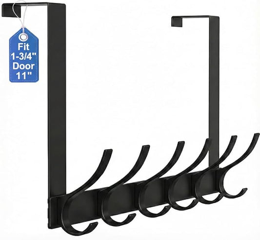 Large Over The Door Hooks, Sturdy Door Hanger with 12 Hooks, Door Towel Rack for Bathroom, Bedroom, Kitchen, Coat Rack for Hanging, Easy to Install (Black)
