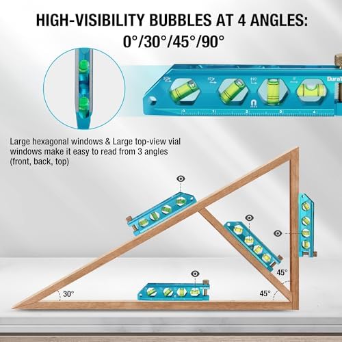 DURATECH 3-Piece Level Tool Set, Magnetic Torpedo Level with V-Groove