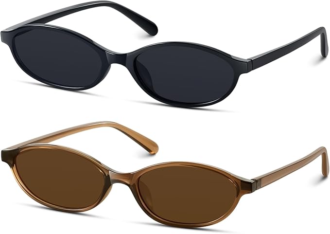 KUGUAOK Retro Oval Sunglasses for Women 90s Design Small Cat Eye Sun Glasses UV Protection Y2k Trendy Narrow Shades