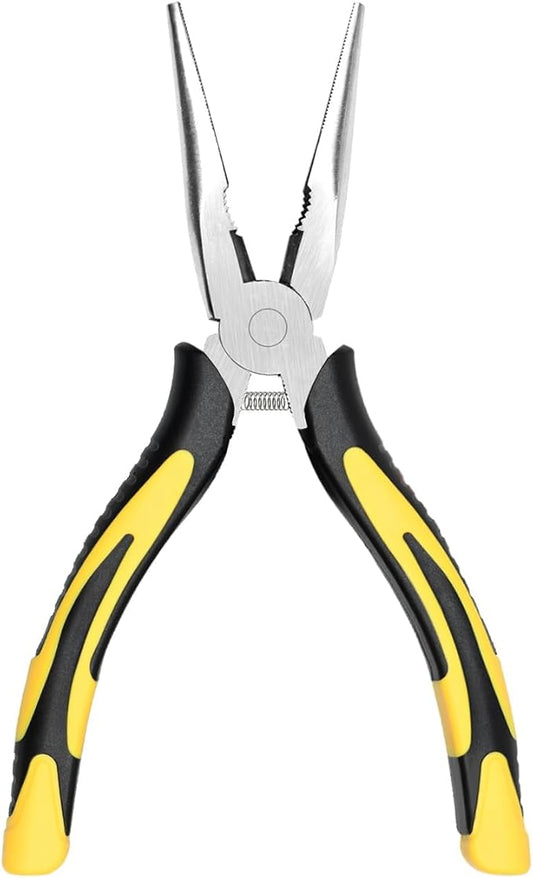 Premium Long Needle Nose Pliers-6’’, Paper Clamp Precision, High Carbon Steel, Soft Grip with Wire Cutter, Long Nose Cutting Pliers for Home, Fishing, Jewelry, Crafts,1pcs