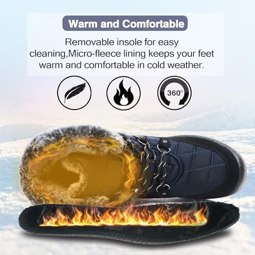 ZEENXIUYA Womens Snow Boots Comfortable Warm Fur Lined Winter Waterproof Flat Lace-Up Ankle Boots Outdoor Winter Booties