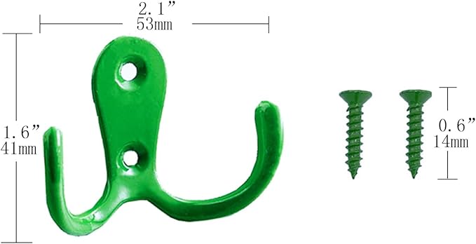 2 Pcs Double Prong Robe Hooks, Dual Coat Hooks Wall Mounted Hanging Clothes for Bathroom Bedroom Door Wall Retro Metal Cloth Hanger Double Coat Hooks with 4 Screws (Green)
