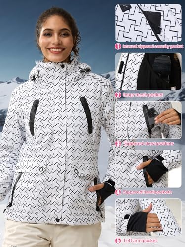 FREE SOLDIER Women's Waterproof Ski Snow Jacket Warm Fleece Lined Winter Rain Jacket with Hood Fully Taped Seams