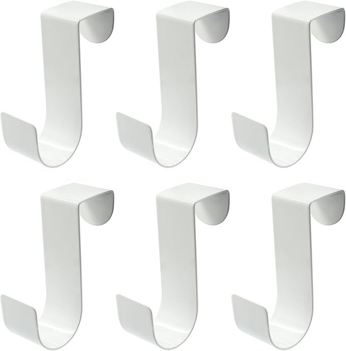 6 Pack Over The Cabinet Door Hook, Metal Single Over Door Hooks Hanger Hook for Hanging Stocking Clothes Towels (White)