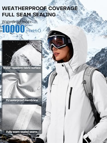 FREE SOLDIER Women's Waterproof Ski Snow Jacket Fleece Lined Warm Winter Rain Jacket with Hood Fully Taped Seams