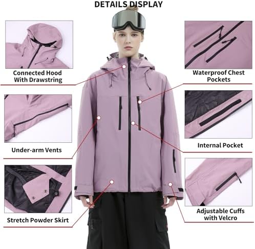 SNOWVERB Baggy Ski Jacket 3L Snowboard Snow Coat with Hood for Womens Mens